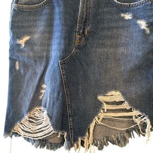 Current/Elliott Blue Denim Skirt Sz 26 Distressed Midi High Waisted 5 Pockets